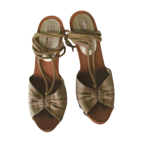 Stella McCartney Tan Wooden Platform Y2K High Heel Ankle Straps Lace Up Sandals - Picture 2 of 6